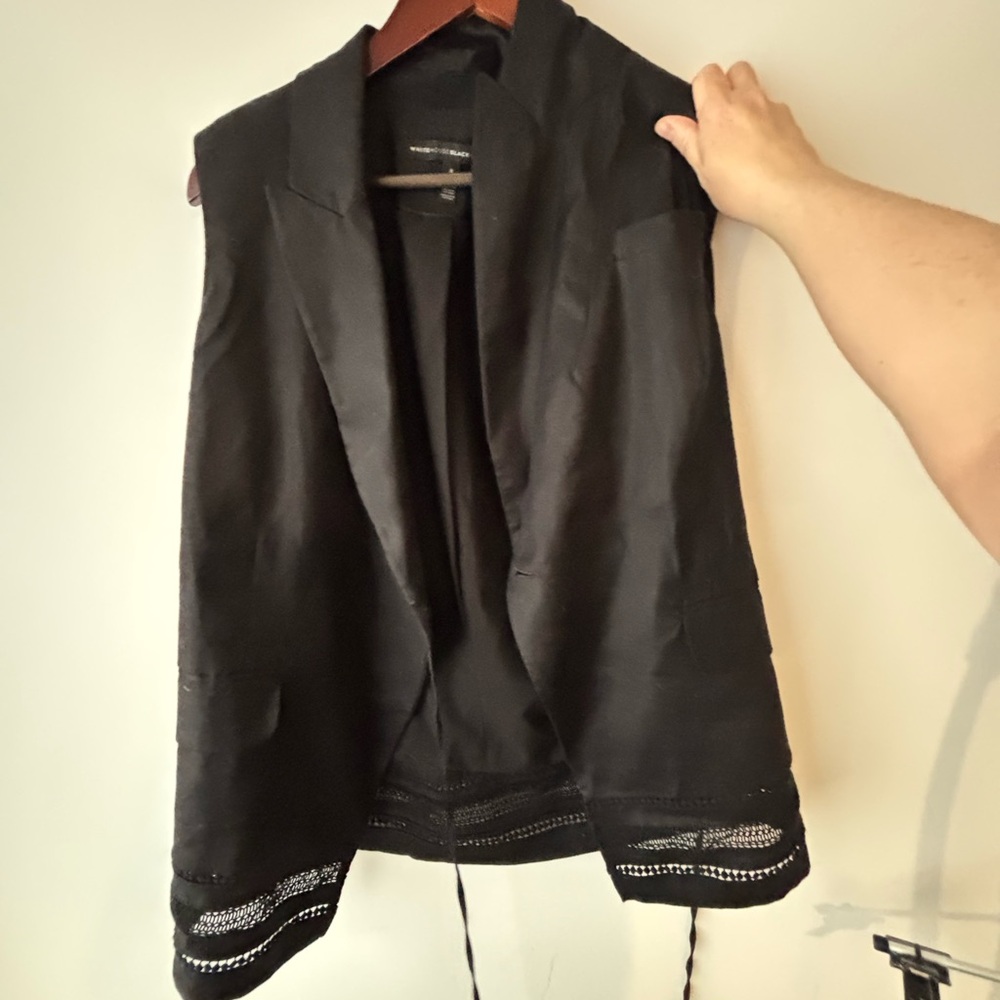 White House Black Market Black Vest with Lace Trim